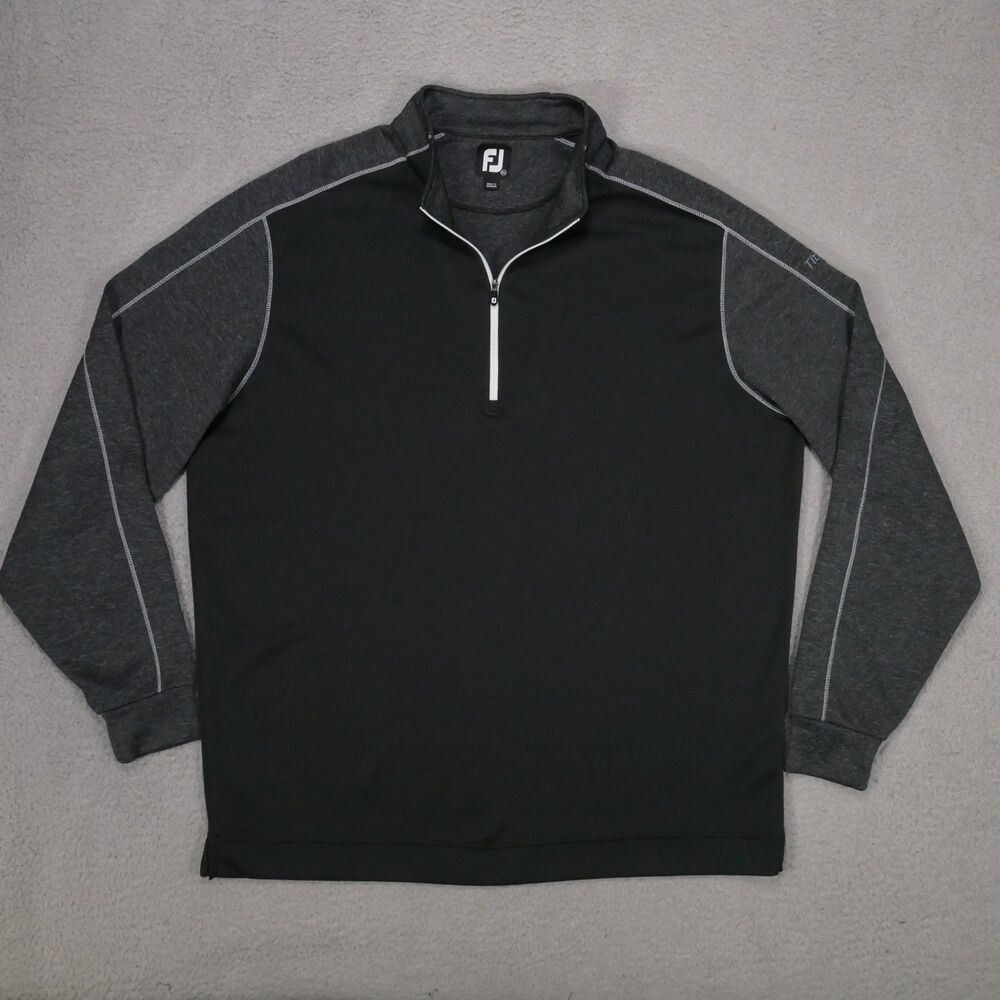 FJ FootJoy Mens Golf Pullover 1/4 zip Size 2XL Black Gray Long Sleeve